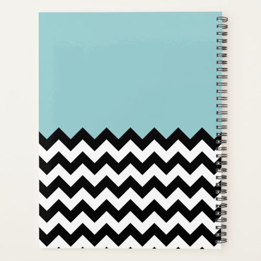 Zwart-wit Zigzag, Chevron, Blauw, Jouw naam Planner (Achterkant)