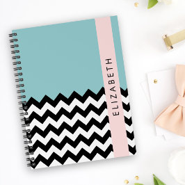 Zwart-wit Zigzag, Chevron, Blauw, Jouw naam Planner