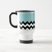 Zwart-wit Zigzag, Chevron, Blauw, Jouw naam Reisbeker (Links)