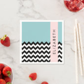 Zwart-wit Zigzag, Chevron, Blauw, Jouw naam Servet (Insitu)