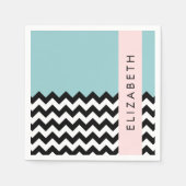 Zwart-wit Zigzag, Chevron, Blauw, Jouw naam Servet (Voorkant)