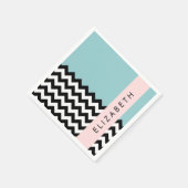 Zwart-wit Zigzag, Chevron, Blauw, Jouw naam Servet (Hoek)