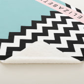 Zwart-wit Zigzag, Chevron, Blauw, Jouw naam Sherpa Deken (3/4)