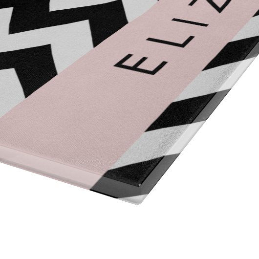 Zwart-wit Zigzag, Chevron, Blauw, Jouw naam Snijplank (Hoek)