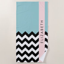 Zwart-wit Zigzag, Chevron, Blauw, Jouw naam