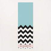 Zwart-wit Zigzag, Chevron, Blauw, Jouw naam Yogamat (Voorkant)
