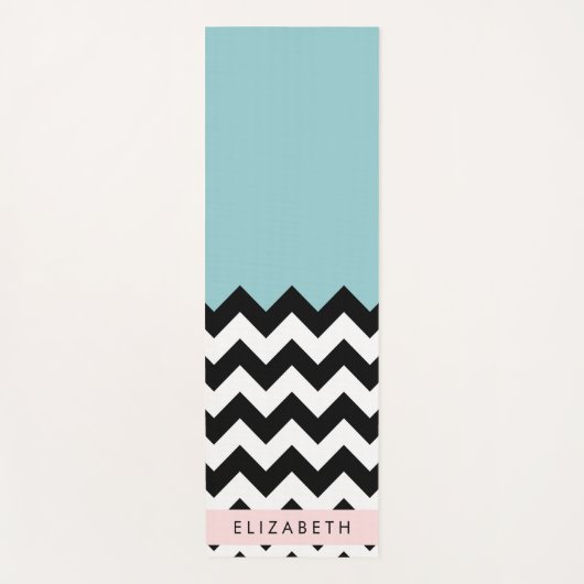 Zwart-wit Zigzag, Chevron, Blauw, Jouw naam Yogamat (Voorkant)