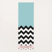 Zwart-wit Zigzag, Chevron, Blauw, Jouw naam Yogamat (Achterkant)