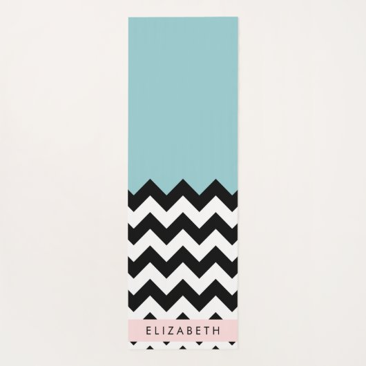 Zwart-wit Zigzag, Chevron, Blauw, Jouw naam Yogamat (Achterkant)