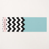 Zwart-wit Zigzag, Chevron, Blauw, Jouw naam Yogamat (Voorkant (horizontaal))