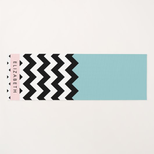 Zwart-wit Zigzag, Chevron, Blauw, Jouw naam Yogamat (Voorkant (horizontaal))