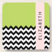 Zwart-wit Zigzag, Chevron, Groen, Jouw naam Bier Onderzetter (Voorkant)