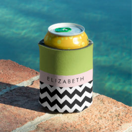Zwart-wit Zigzag, Chevron, Groen, Jouw naam Blikjeskoeler