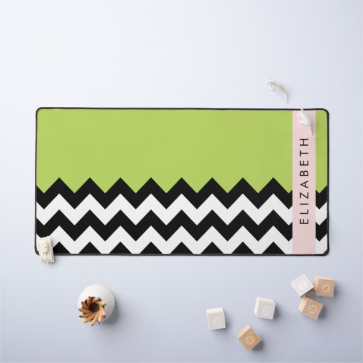 Zwart-wit Zigzag, Chevron, Groen, Jouw naam Bureaumat (Kindertafel)