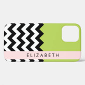 Zwart-wit Zigzag, Chevron, Groen, Jouw naam Case-Mate iPhone Case (Achterkant (horizontaal))