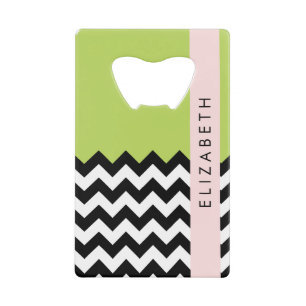 Zwart-wit Zigzag, Chevron, Groen, Jouw naam Creditkaart Flessenopener