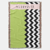 Zwart-wit Zigzag, Chevron, Groen, Jouw naam Deken (Voorkant Verticaal)