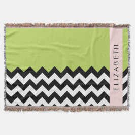 Zwart-wit Zigzag, Chevron, Groen, Jouw naam Deken
