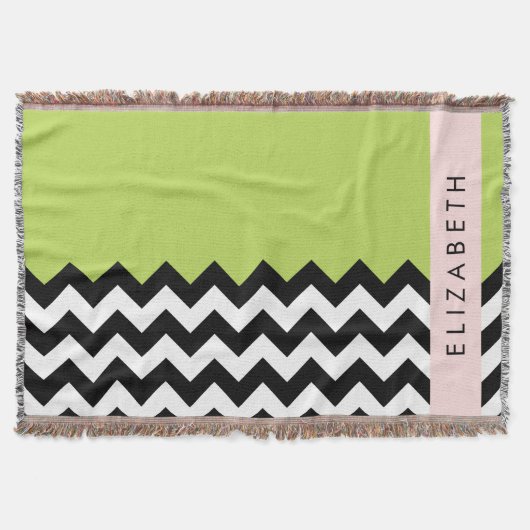 Zwart-wit Zigzag, Chevron, Groen, Jouw naam Deken (Voorkant)