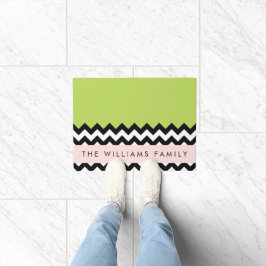 Zwart-wit Zigzag, Chevron, Groen, Jouw naam Deurmat