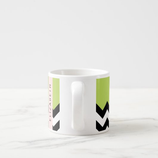 Zwart-wit Zigzag, Chevron, Groen, Jouw naam Espresso Kop (Achterkant)