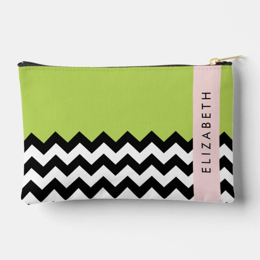 Zwart-wit Zigzag, Chevron, Groen, Jouw naam Etui (Achterkant)
