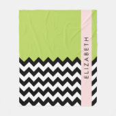 Zwart-wit Zigzag, Chevron, Groen, Jouw naam Fleece Deken (Voorkant)