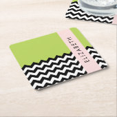 Zwart-wit Zigzag, Chevron, Groen, Jouw naam Kartonnen Onderzetters (Schuin)