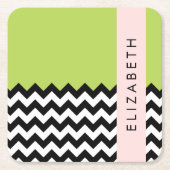 Zwart-wit Zigzag, Chevron, Groen, Jouw naam Kartonnen Onderzetters (Voorkant)