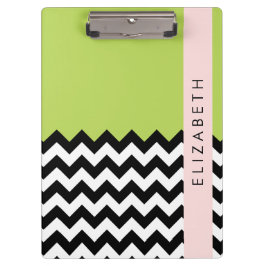 Zwart-wit Zigzag, Chevron, Groen, Jouw naam Klembord