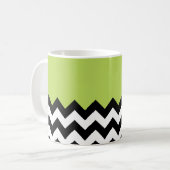 Zwart-wit Zigzag, Chevron, Groen, Jouw naam Koffiemok (Voorkant links)