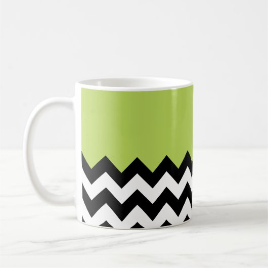 Zwart-wit Zigzag, Chevron, Groen, Jouw naam Koffiemok (Links)