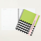 Zwart-wit Zigzag, Chevron, Groen, Jouw naam Planner (Display)
