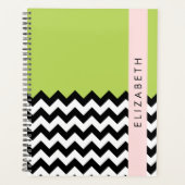 Zwart-wit Zigzag, Chevron, Groen, Jouw naam Planner (Voorkant)