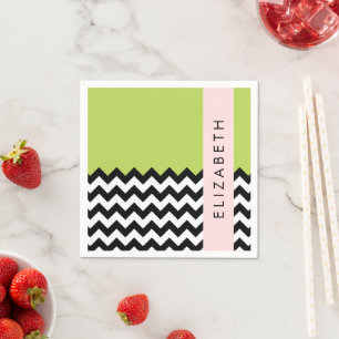 Zwart-wit Zigzag, Chevron, Groen, Jouw naam Servet