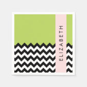 Zwart-wit Zigzag, Chevron, Groen, Jouw naam Servet (Voorkant)