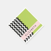 Zwart-wit Zigzag, Chevron, Groen, Jouw naam Servet (Hoek)