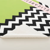 Zwart-wit Zigzag, Chevron, Groen, Jouw naam Sherpa Deken (3/4)