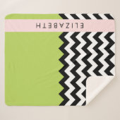 Zwart-wit Zigzag, Chevron, Groen, Jouw naam Sherpa Deken (Voorkant (horizontaal))