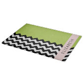 Zwart-wit Zigzag, Chevron, Groen, Jouw naam Snijplank (Hoek)
