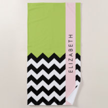 Zwart-wit Zigzag, Chevron, Groen, Jouw naam