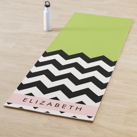 Zwart-wit Zigzag, Chevron, Groen, Jouw naam Yogamat (In situ)