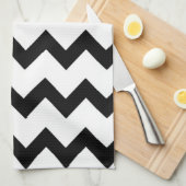 Zwart-wit zigzag-chevron-ontwerp theedoek (Quarter Fold)
