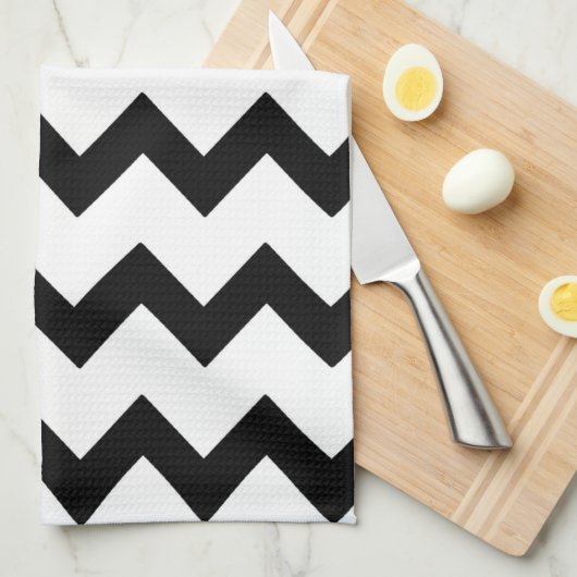 Zwart-wit zigzag-chevron-ontwerp theedoek (Quarter Fold)