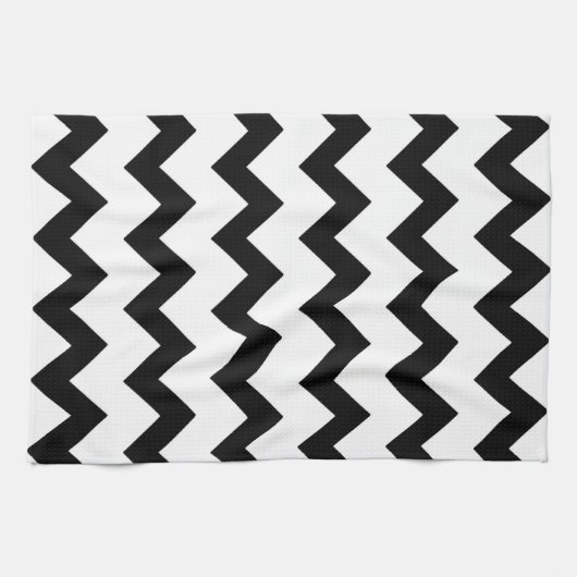 Zwart-wit zigzag-chevron-ontwerp theedoek (Horizontaal)