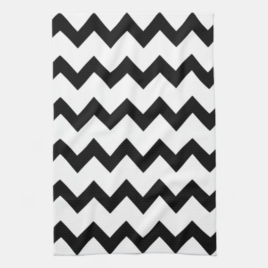 Zwart-wit zigzag-chevron-ontwerp theedoek (Verticaal)