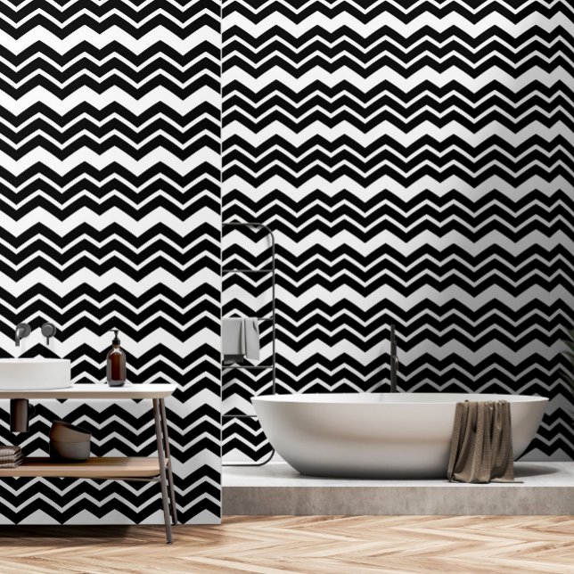 Zwart Wit Zigzag Chevron Patroon Ontwerp Behang (Creator heeft geüpload)