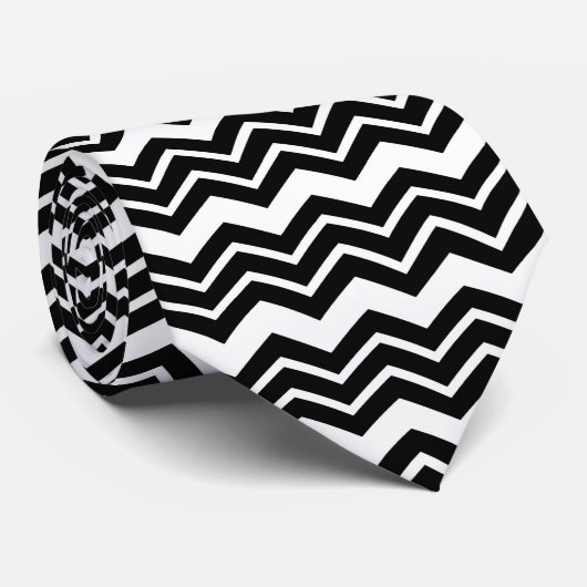 Zwart Wit Zigzag Chevron Patroon Ontwerp Stropdas (Opgerold)