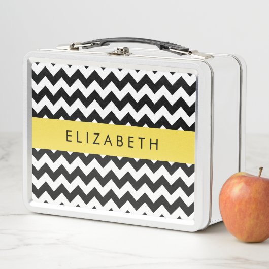 Zwart-wit Zigzag, Chevron Pattern, Jouw naam (In situ)