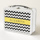 Zwart-wit Zigzag, Chevron Pattern, Jouw naam (Voorkant)